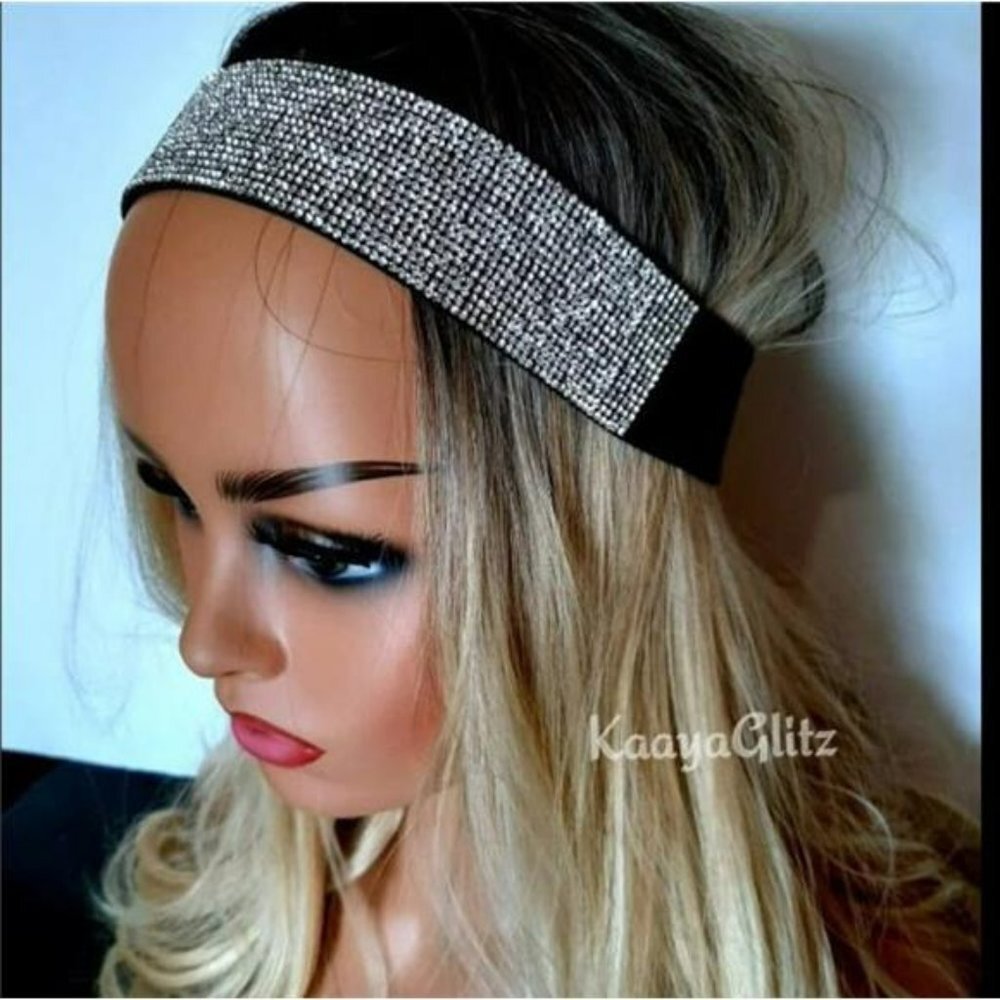 Rhinestone Headband Wide Elastic Stretch Wig band braids lace frontal band gift